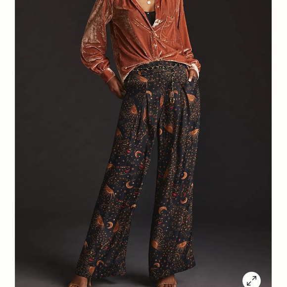 FARM Rio Pants - Farm Rio x Anthropologie Wide-Leg Trousers Sun Moon Print Size Small